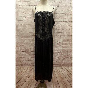 Vintage Gotham New York Lingerie Black Nylon Lace Trim Full Slip Size L NEW NOS